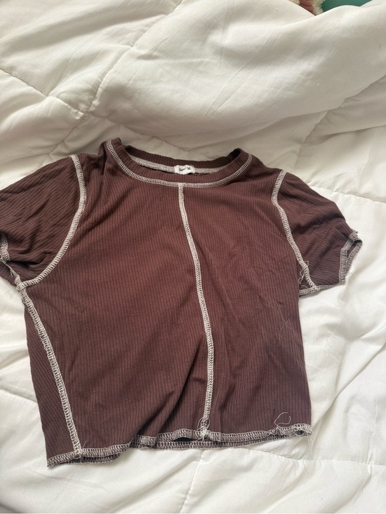 Garage Tops - Garage Brown Ribbed Tee with Contrast Stitching